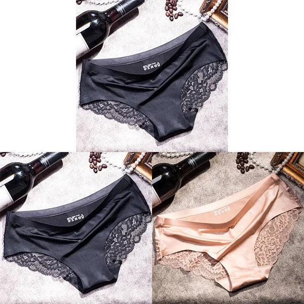 3Pcs Women's Lace Seamless Panties Set - Luxurious Mid-Rise Cotton Spandex Nylon Briefs | Carauana