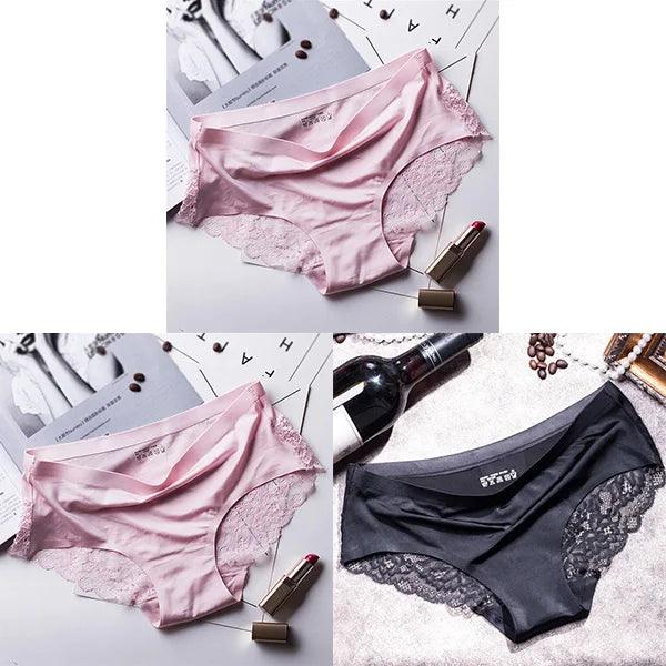 3Pcs Women's Lace Seamless Panties Set - Luxurious Mid-Rise Cotton Spandex Nylon Briefs | Carauana