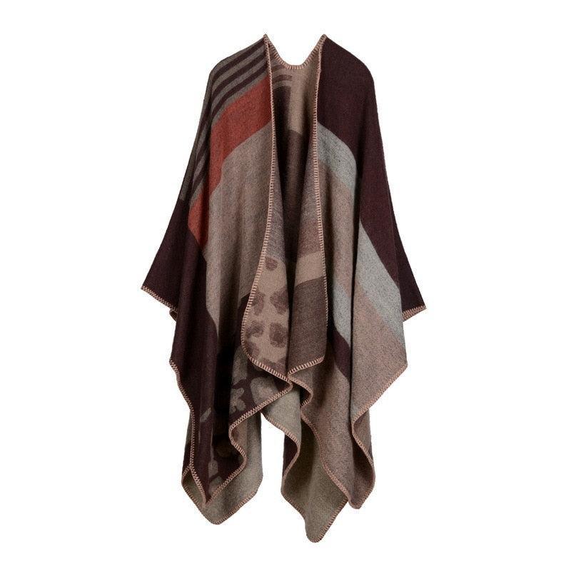 Lattice Women Travel Shawl Imitation Cashmere European National Style Fork Thickened Cloak Ponchos Capes