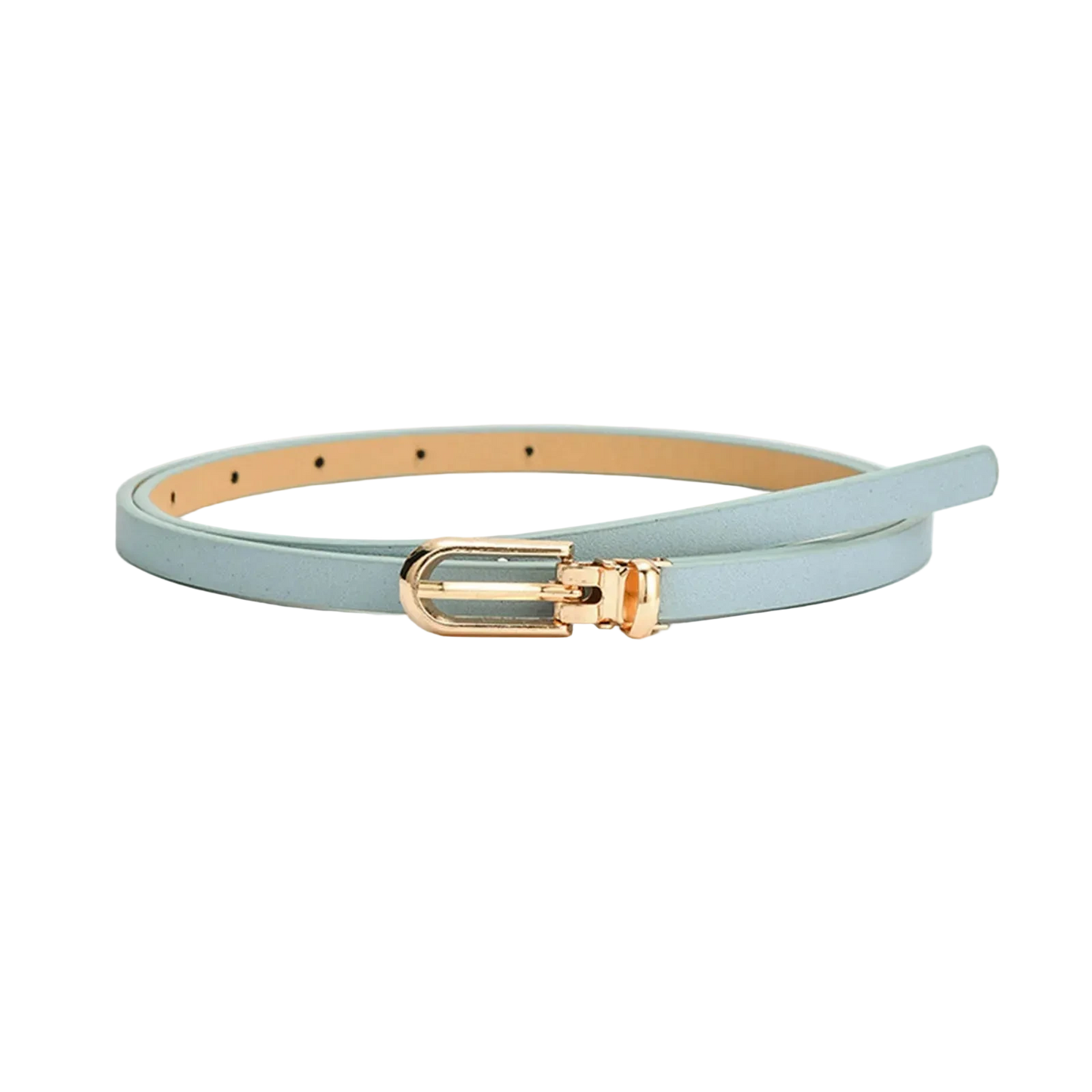Light blue belt with a gold buckle