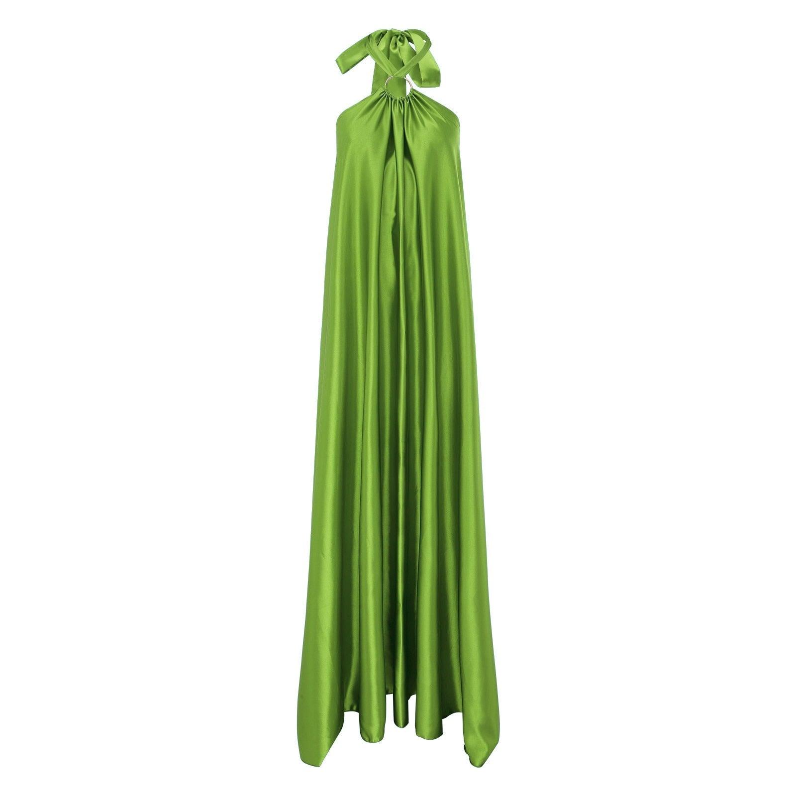 Long Formal Satin Dress Halter Neck Sleeveless