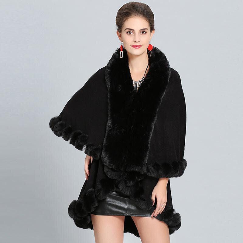 Loose Coat Faux Fox Fur Poncho Wool Coats Women Tassel Cloak Warm Outwear