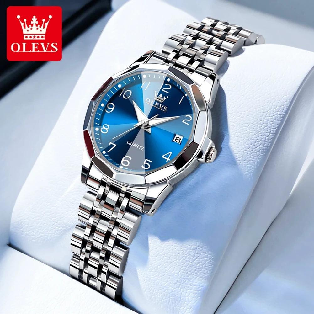 OLEVS Dance of Time: Stainless Steel Elegance with Eternal Calendars Couple's Watches Box Set