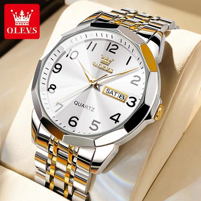 OLEVS Dance of Time: Stainless Steel Elegance with Eternal Calendars Couple's Watches Box Set