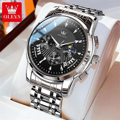 OLEVS Luxury Brand Quartz Watch for Men Waterpoof Chronograph Men's Wristwatch Auto Date Dual Calendar Moon Phase Man Watch New