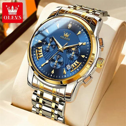 OLEVS Luxury Brand Quartz Watch for Men Waterpoof Chronograph Men's Wristwatch Auto Date Dual Calendar Moon Phase Man Watch New