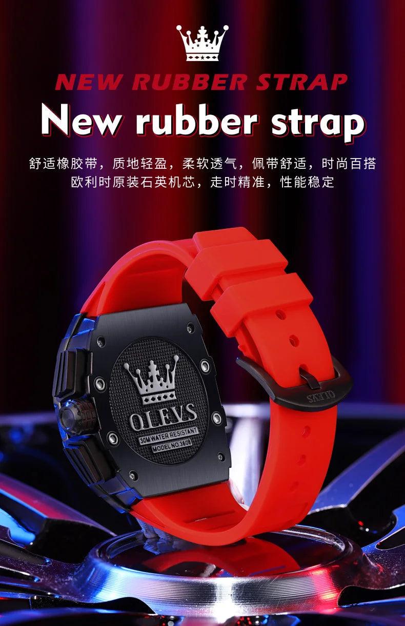 OLEVS Men's Tonneau Wristwatch: Stylish Design with Silicone Strap