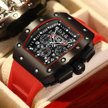 OLEVS Men's Tonneau Wristwatch: Stylish Design with Silicone Strap