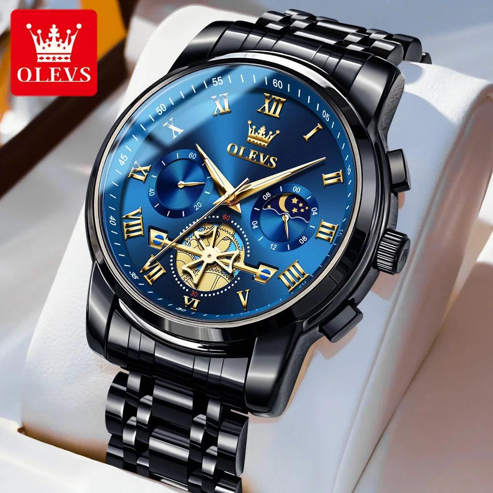 OLEVS Men’s Watch Analog Quartz Movement Business Stainless Steel Waterproof Luminous Chronograph Day Date Male Wrist Watches