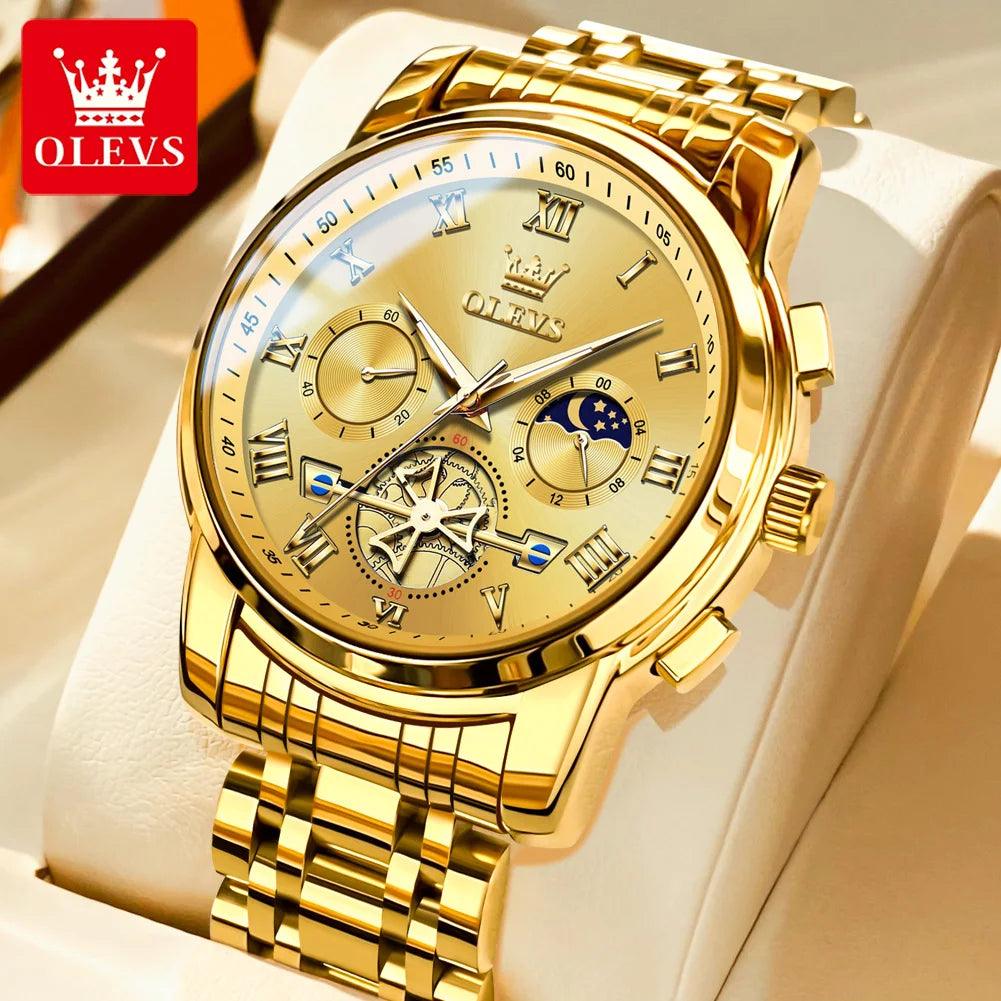 OLEVS Men’s Watch Analog Quartz Movement Business Stainless Steel Waterproof Luminous Chronograph Day Date Male Wrist Watches