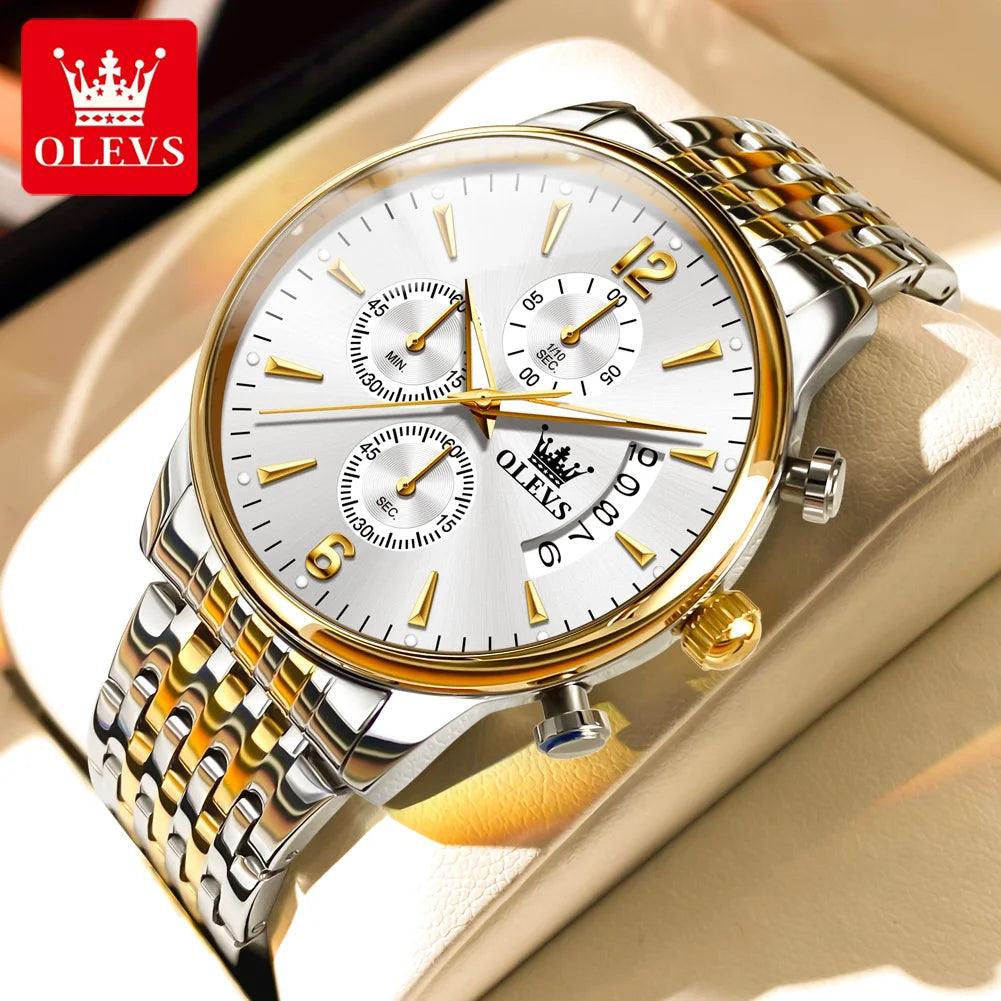 OLEVS Men's Watch Waterproof Luminous Wrist Watch Quartz Stainless Steel Watch for Men Pilot Top Brand Male Watches