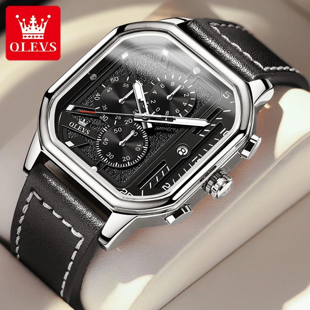 OLEVS Original Certification Top Luxury Men's Watches Waterproof Fashion Luminous Multifunctional Quartz Watch Leather Strap