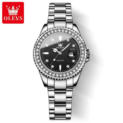 OLEVS Original Diamond Dial Quartz Watch for Women Fashion Elegant Ladies Watches Stainless Steel Waterproof Women's Wristwatch