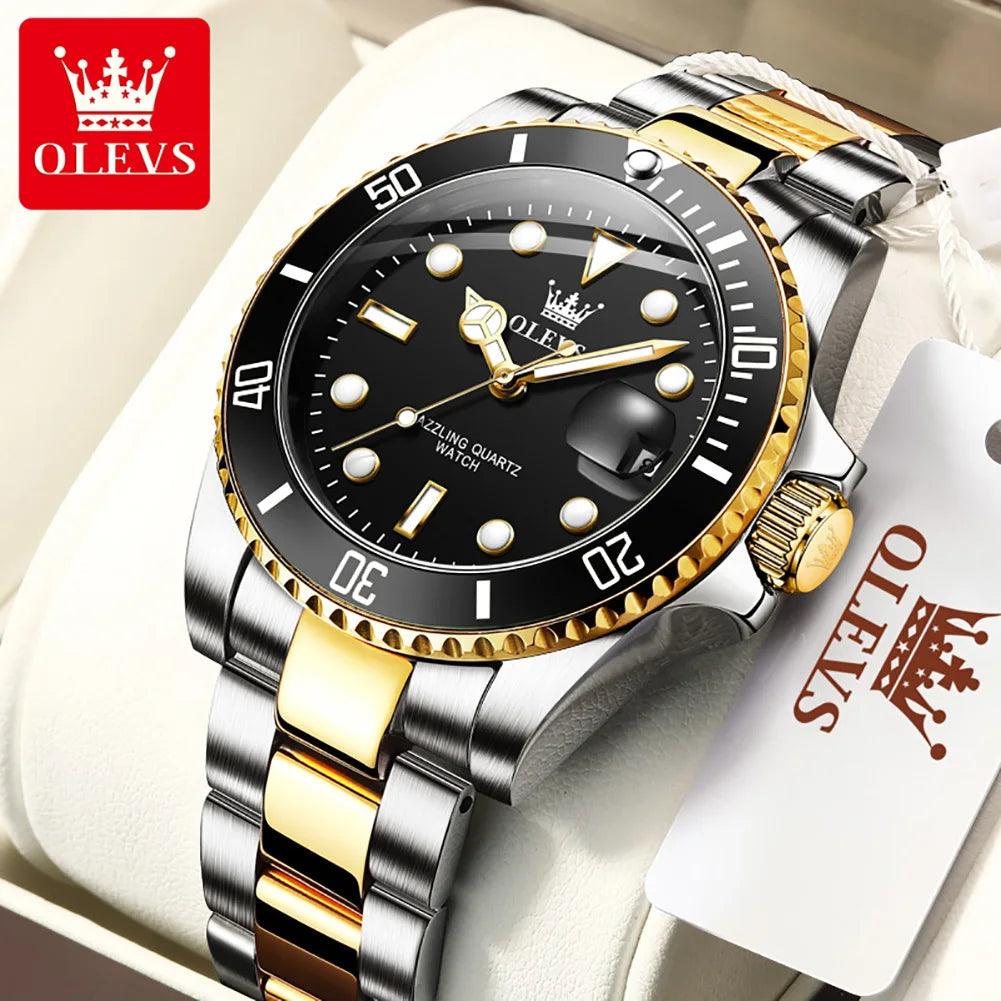 OLEVS Watches for Men with Date Luxury Big Face Waterproof Mens Wristwatch Analog Dress Two Tone Stainless Steel Man Watch