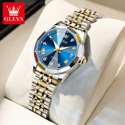 OLEVS women's Stainless Steel Luxury Quartz Watch | Sleek Design with Push Button Clasp and 3Bar Water Resistance