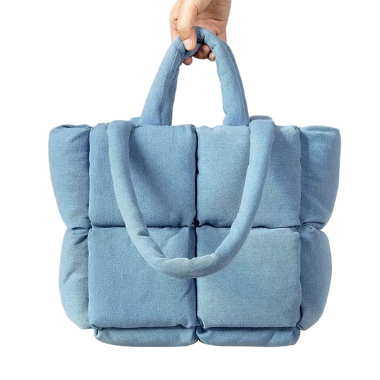 Padded Denim Puffer Shoulder Tote Bag CaRaUaNa Fashion