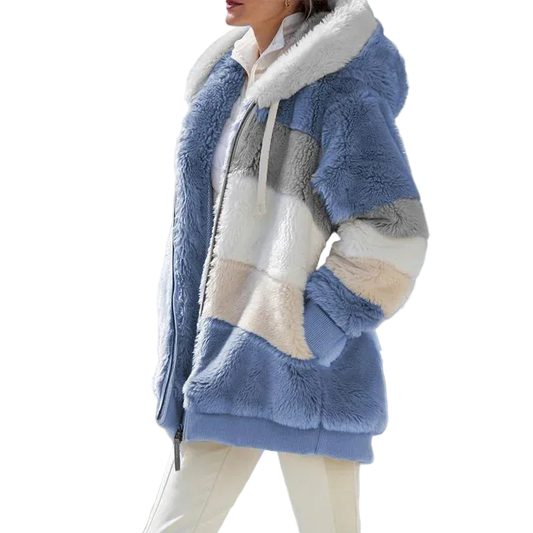 Hooded Patchwork Plaid Winter Cashmere Jacket for Women CaRaUaNa Fashion