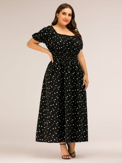 Plus Size Polka Dot Square Neck Dress Carauana Store