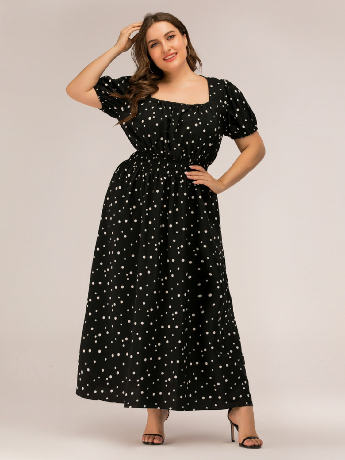 Plus Size Polka Dot Square Neck Dress Carauana Store