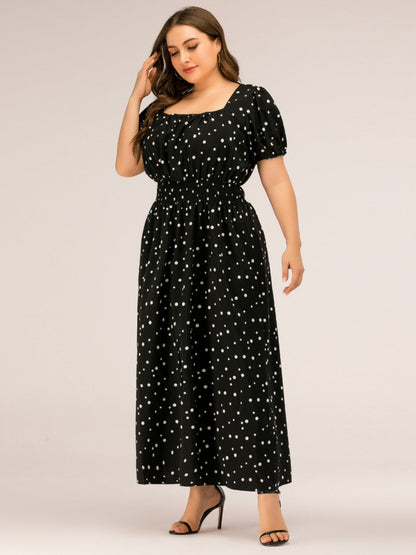 Plus Size Polka Dot Square Neck Dress Carauana Store