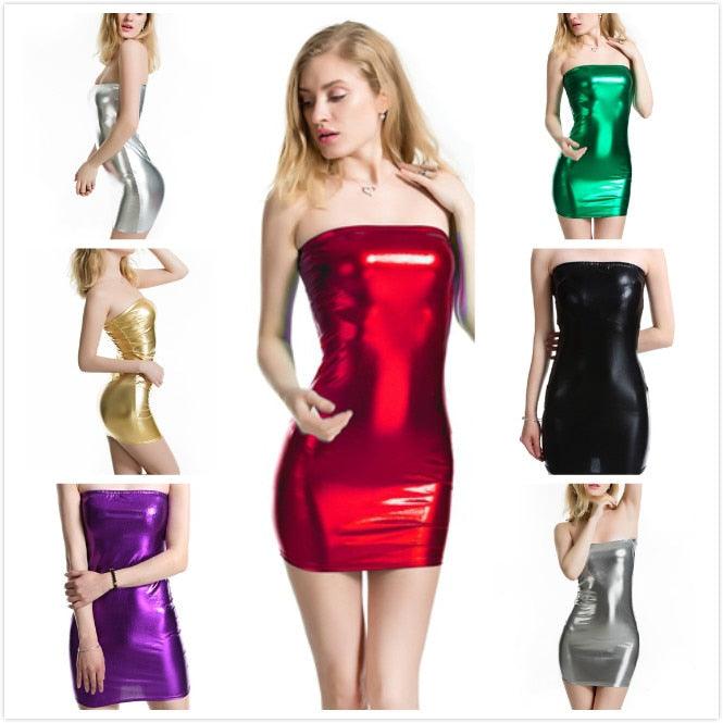 Sexy PU Leather Women Dress Sleeveless Pencil Mini Bodycon Club Party Dresses