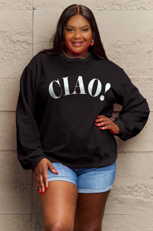 Simply Love Full Size CIAO！Round Neck Sweatshirt Carauana Store