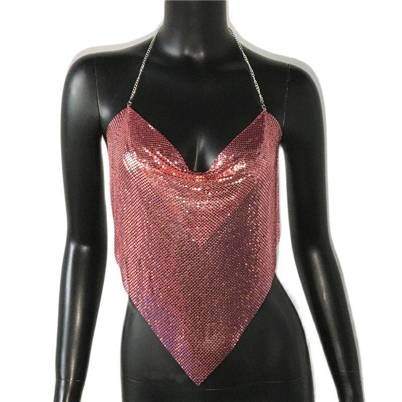 Solid Sequin Metal Cropped Tank Top