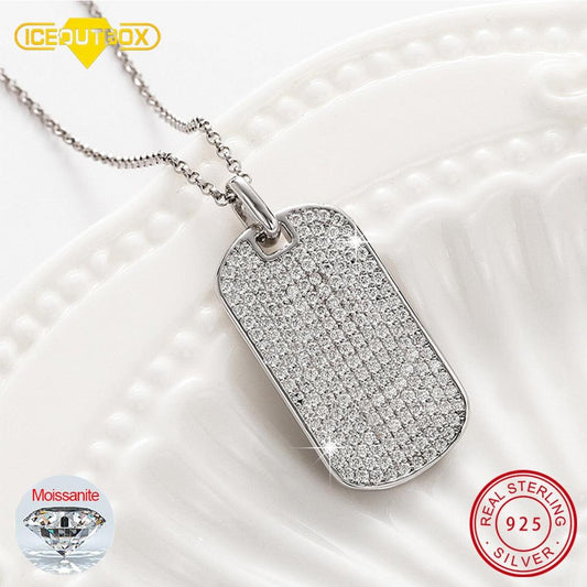 Streamline Tag With Pave Moissanite Diamonds Tag Pendant Real 925 Sterling Silver For Women Men Fine Jewelry Accessories Gift