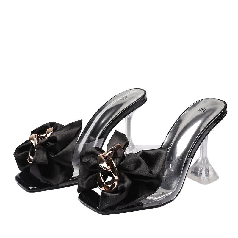 Transparent Butterfly-Knot High Heels Slippers - 9cm