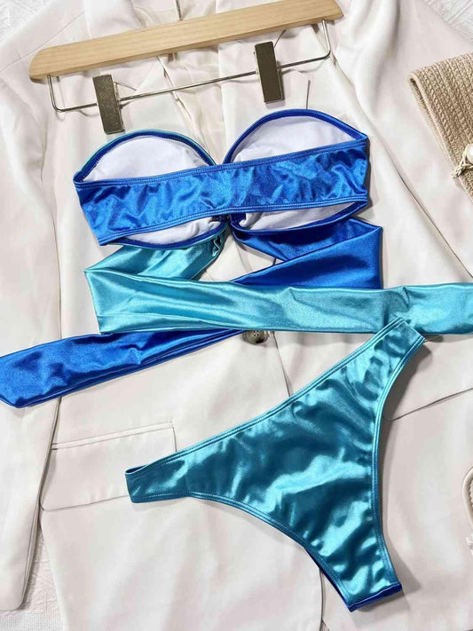 Two-Tone Ring Detail Tied Bikini Set Carauana Store