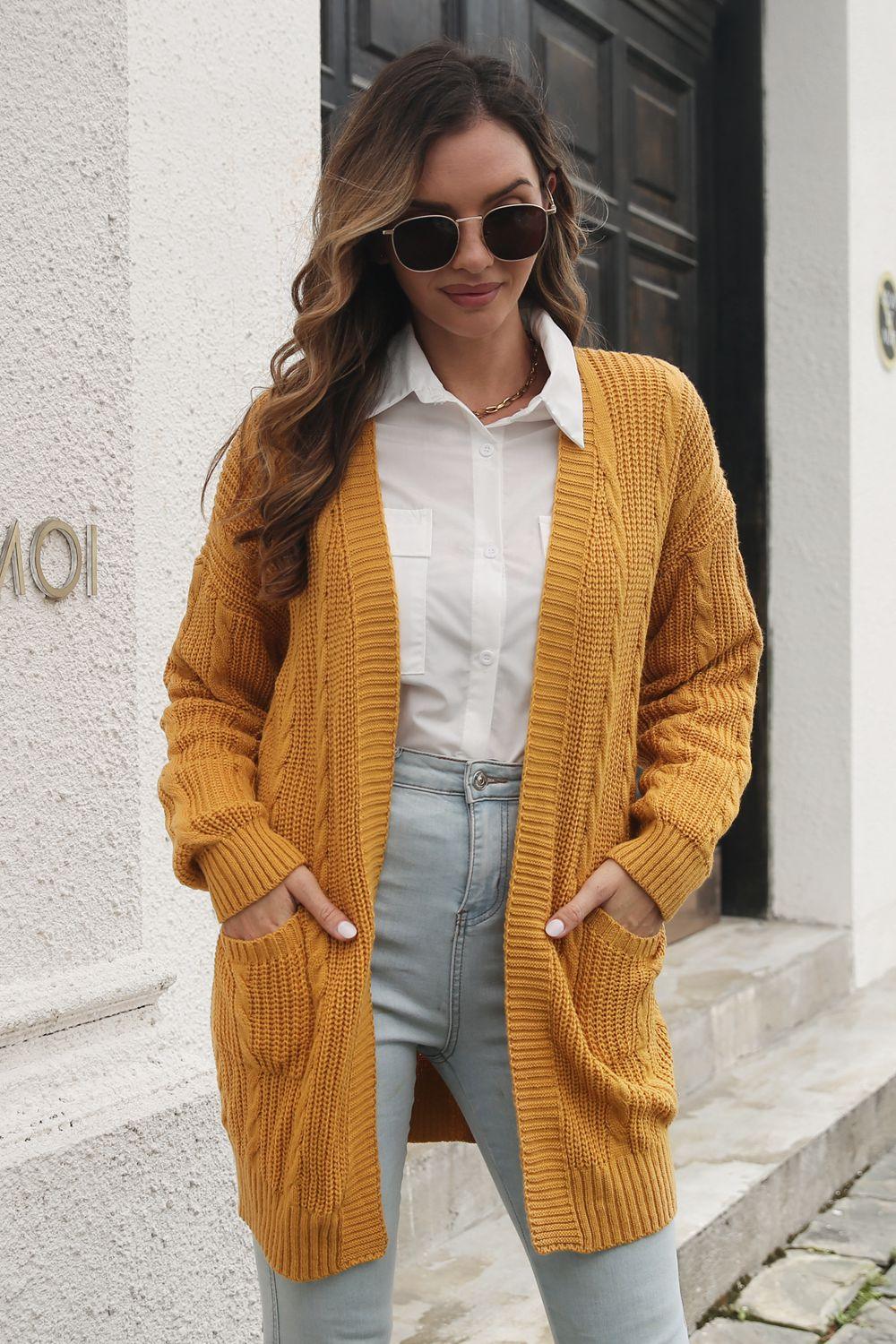 Open Front Longline Cardigan with Pockets Carauana Store