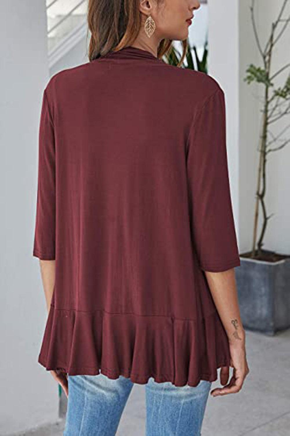 Open Front Three-Quarter Sleeve Cardigan Carauana Store