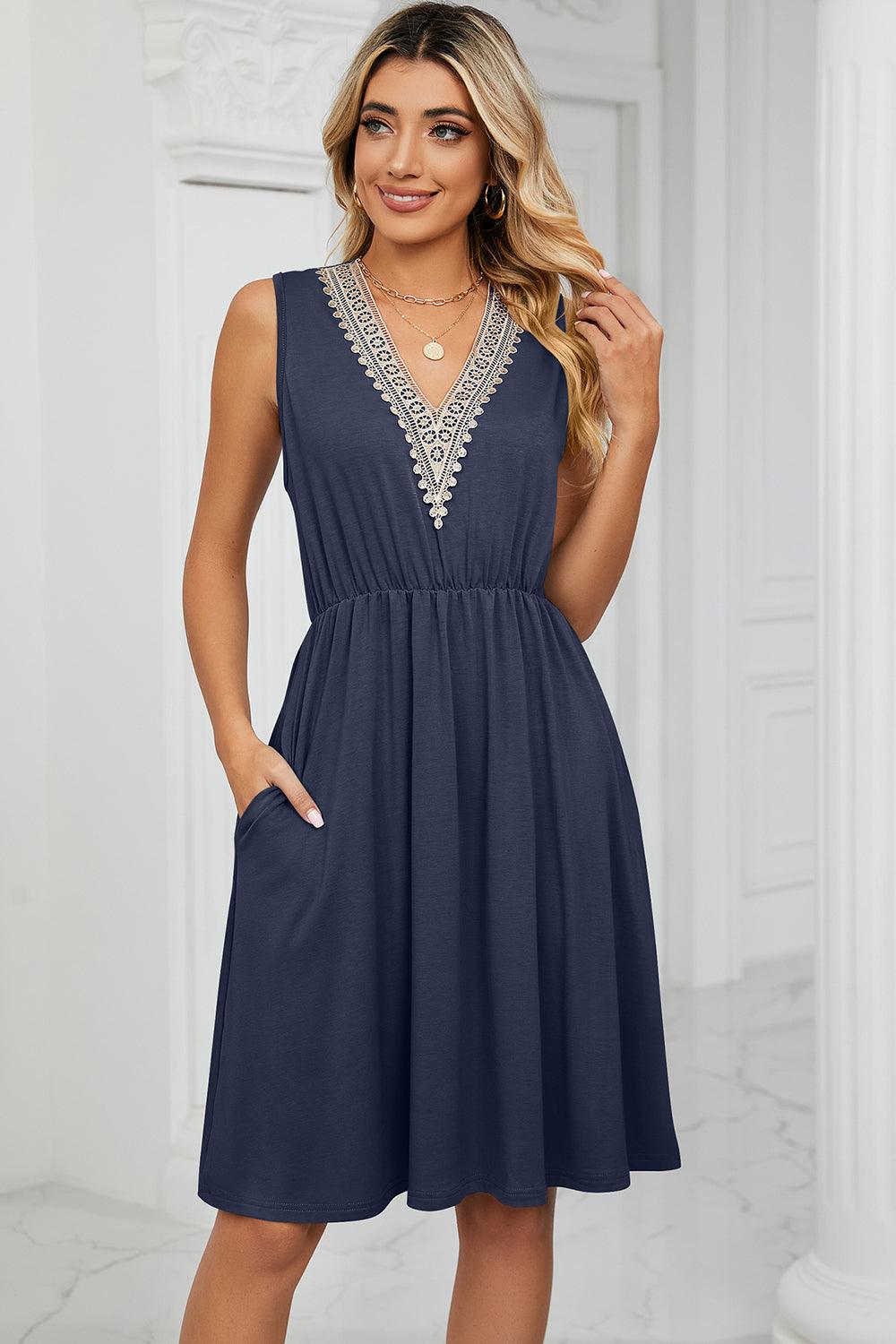 Pocketed V-Neck Wide Strap Dress Carauana Store