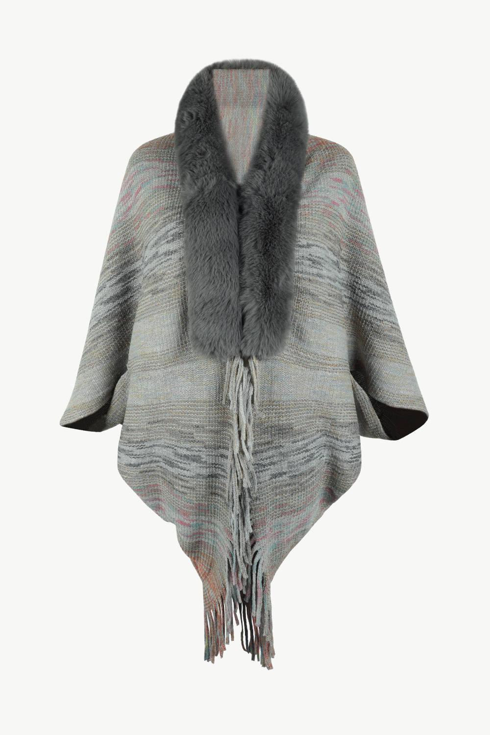 Open Front Fringe Hem Poncho Carauana Store