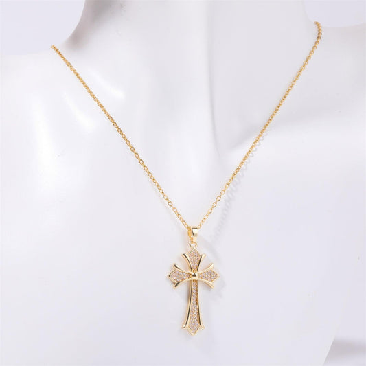 Stainless Steel Inlaid Zircon Cross Necklace Carauana Store