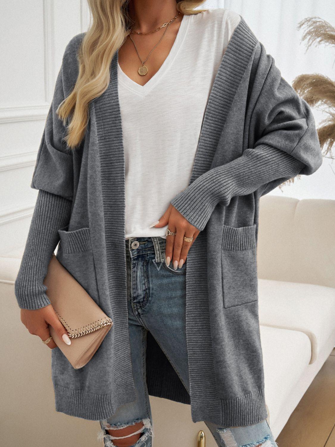 Devine Open Front Long Sleeve Cardigan Carauana Store