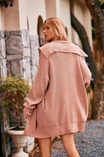 Collared Neck Button-Up Cardigan with Pockets CaRaUaNa Fashion