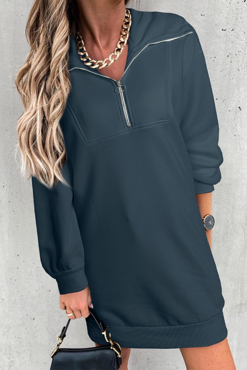 Half Zip Dropped Shoulder Mini Sweatshirt Dress Carauana Store