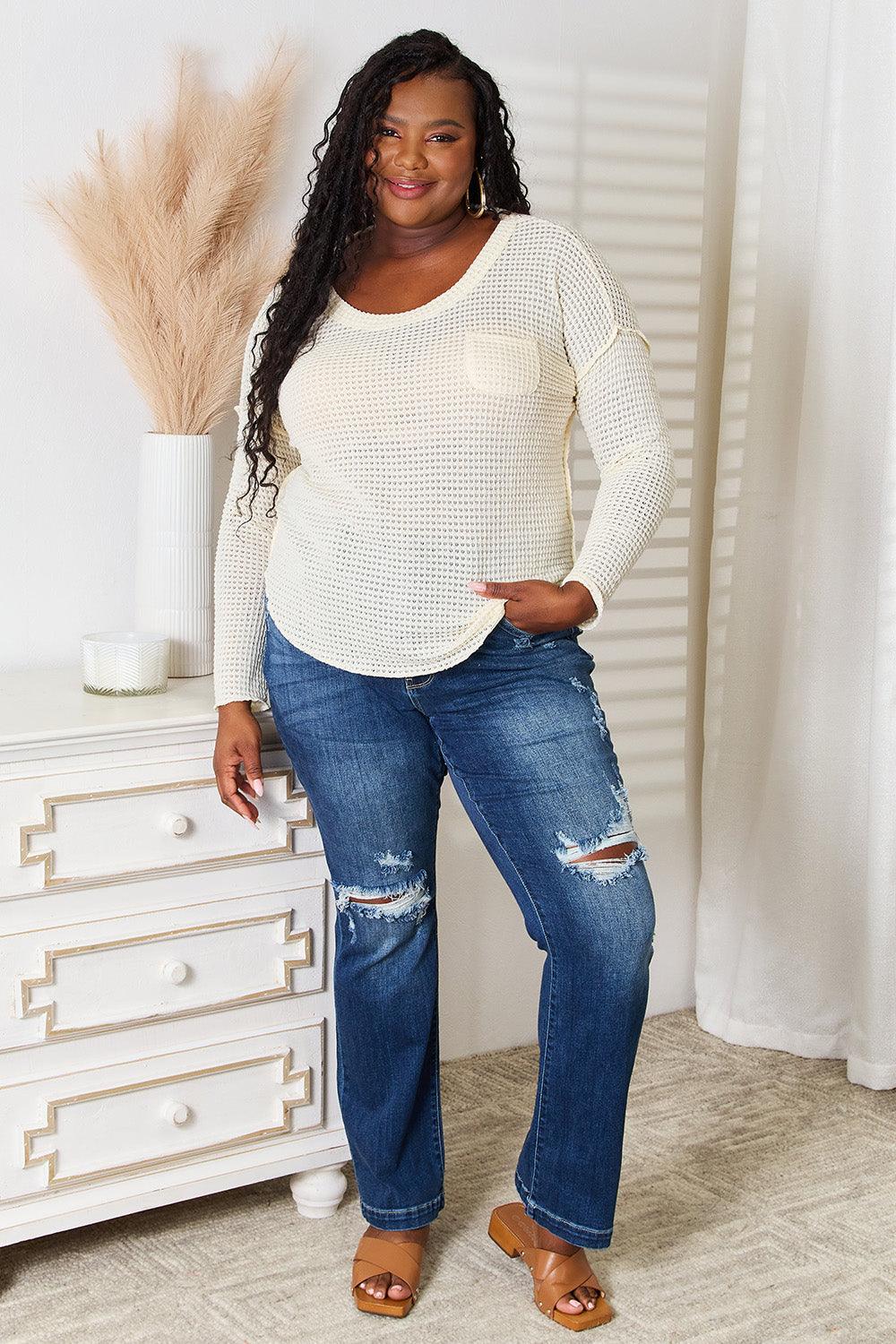 Culture Code Full Size Scoop Neck Patch Pocket Top Carauana Store