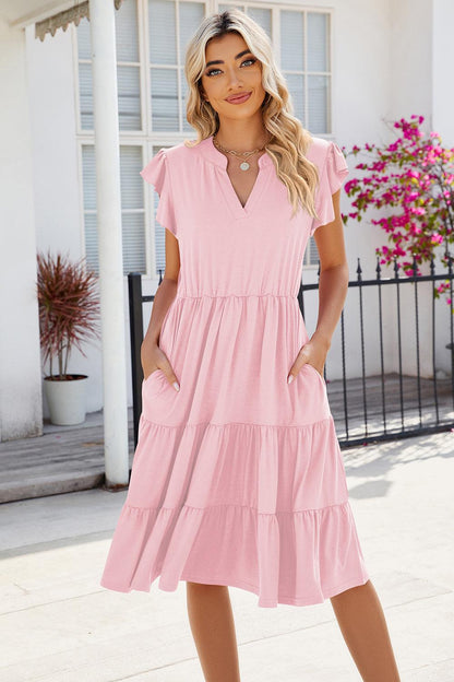 Ruched Notched Cap Sleeve Dress Carauana Store