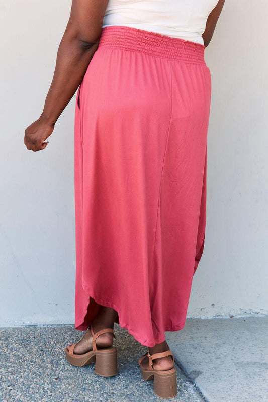 Doublju Comfort Princess Full Size High Waist Scoop Hem Maxi Skirt in Hot Pink Carauana Store