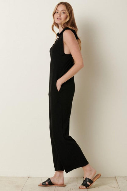 Mittoshop Rib Knit V-Neck Cross Back Jumpsuit Carauana Store
