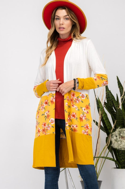 Celeste Full Size Floral Color Block Open Front Cardigan Carauana Store