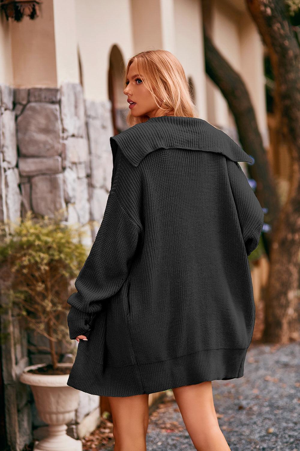 Collared Neck Button-Up Cardigan with Pockets CaRaUaNa Fashion