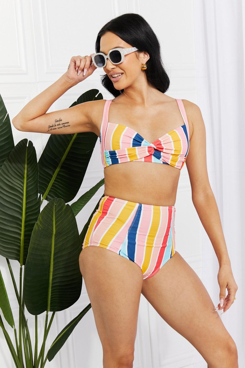 Marina West Swim Take A Dip Twist High-Rise Bikini in Stripe Carauana Store