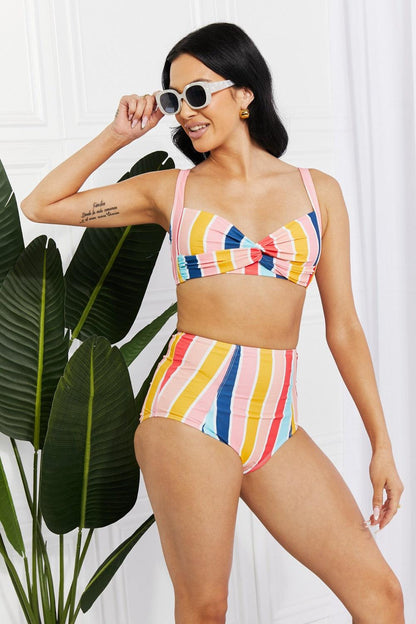 Marina West Swim Take A Dip Twist High-Rise Bikini in Stripe Carauana Store