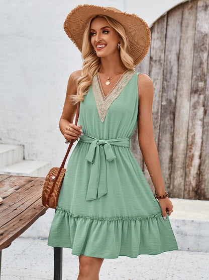 Tied Frill Sleeveless Mini Dress Carauana Store