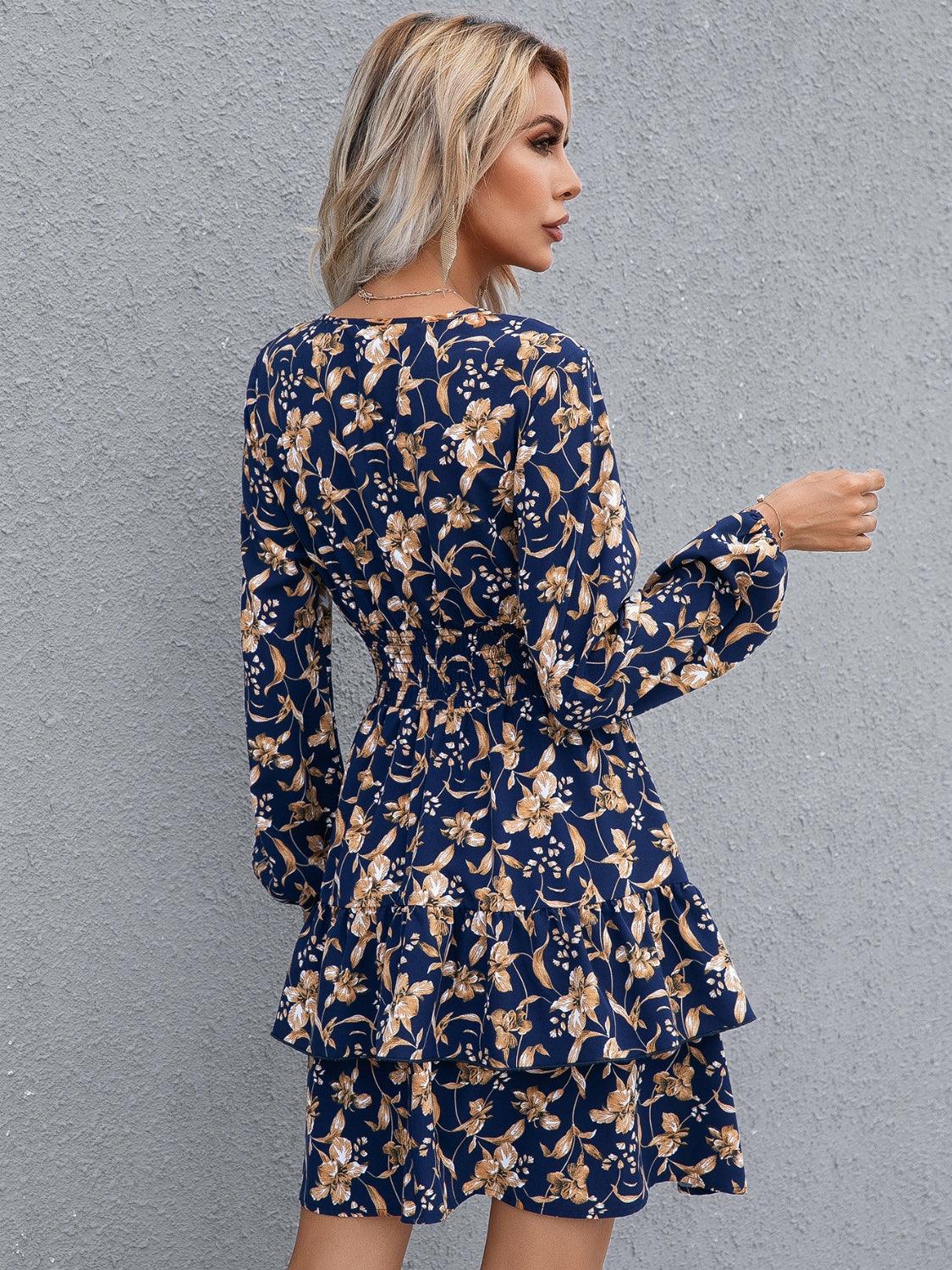 Floral Layered Surplice Balloon Sleeve Dress CaRaUaNa Fashion