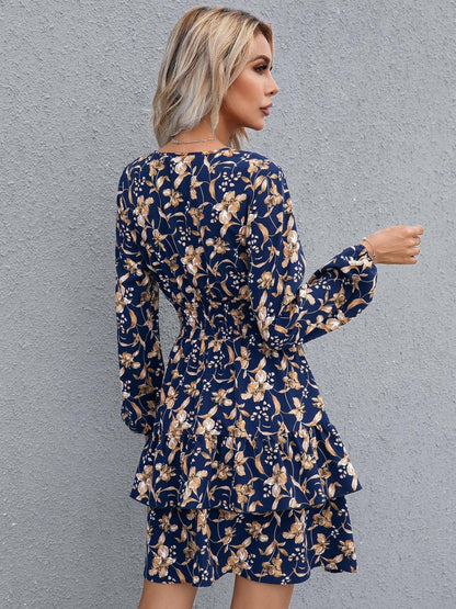 Floral Layered Surplice Balloon Sleeve Dress CaRaUaNa Fashion