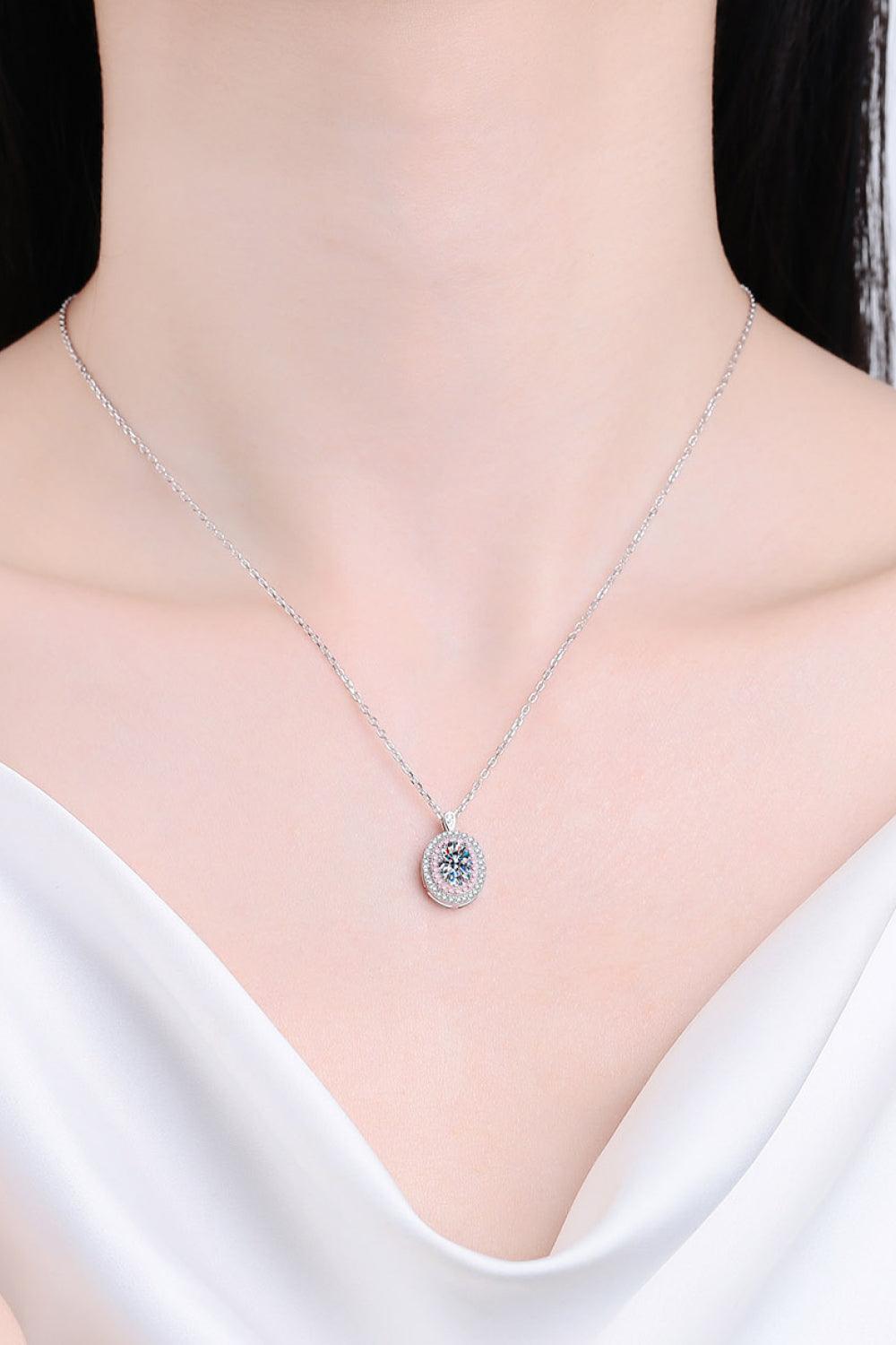 Adored 925 Sterling Silver Rhodium-Plated 1 Carat Moissanite Pendant Necklace Carauana Store
